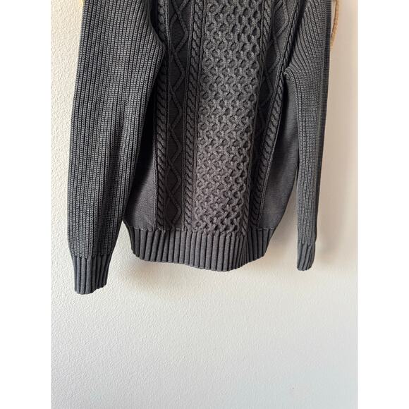 LL Bean Mens Signature Fisherman Cable Knit Sweater Cardigan Charcoal Gray MED - Picture 15 of 16